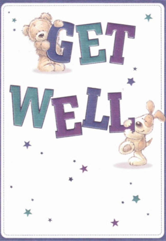 Rendered with gentle affection, this get well card offers the comfort of childhood companionship: a sweet, round teddy bear atop the robust purple-worded 'GET,' meeting the playful energy of a floppy-eared puppy leaning beside the vibrant teal 'WELL.' The two friends create a tableau of support and encouragement, reminiscent of the caring atmosphere that infuses the heart of Garston. Starbursts in twilight purples and morning-sky blues sprinkle across the background, their luminous paths echoing the tradition of sending well wishes across the community-perhaps from a local Garston florist on St. Mary's Road to a friend in need. The textures are inviting, from the bear's huggable fluff to the smooth, comforting brushwork that defines the letters, giving the entire card a touch of tactile joy, almost as if you could feel the embrace of soft fur or the paper's gentle weight. The clean white backdrop bathes the scene in clarity, emphasizing not just cleanliness but openness and hope. Thoughtful artistry is clear in every detail, with brushstrokes placed as deliberately as stems in a recovery bouquet, ensuring that the card feels like an extension of heartfelt care. Experiencing this image is like sharing a comforting cup of tea with a neighbour-it radiates grounded reassurance and a sense of belonging, ideal for lifting the spirits of someone recovering in Garston, reminding them they're held in community warmth.