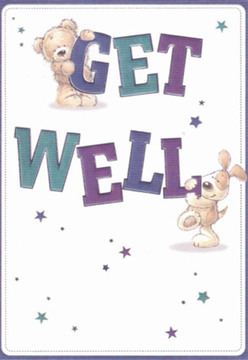 This get well card overflows with comfort and hope, brought vividly to life by a lovable teddy bear and a spirited puppy, both nestled among bold, cheerful letters spelling out 'Get Well' in luscious indigo and teal hues. Above all, their posture and gentle expressions capture the nurturing spirit found in Garston's tight-knit community-echoes of the care you might discover in one of the neighbourhood's cherished florist shops. Delicate and playful stars are scattered across the immaculate white space, their soft blue and purple tones reminiscent of twilight skies above the Mersey, infusing the card with magic and possibility. The inviting illustrations seem almost tactile-the bear's fluffy body and the puppy's velvety floppy ears rendered with thoughtful strokes that convey genuine warmth and affection. Each character's gaze exudes hope and encouragement, much like a friend dropping off a recovery bouquet at your doorstep after a stroll through Garston Park. The bold typography creates a sense of movement and joy, its playful coloration sparking energy without overwhelming the simple, soothing backdrop. There's a palpable sense of lightness and clarity in this design, rooted in the belief that small gestures can lift heavy days. Together, all these details-comforting characters, luminous colours, and thoughtful composition-compose a visual message as nurturing as a locally hand-tied bouquet, crafted to brighten a loved one's recovery here in Garston.