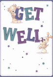 This vibrant get well card springs to life with the playful companionship of a cuddly teddy bear and a joyful puppy, both central figures in a tableau designed to convey heartfelt care. The bear, rendered in warm brown shades, perches sweetly atop the word 'GET,' while the puppy, with his endearing floppy ears, seems to dance alongside the bold teal and indigo 'WELL'-each letter bursting against a soft, inviting cream-white background. All around, stars in delicate blue and purple shimmer like small acts of kindness radiating out through the town, reminiscent of the little gestures neighbours make throughout Garston, maybe on the way to school or after visiting the local market. The expertly illustrated fur on both animals looks plush and inviting, hinting at the comfort of a familiar hug or the gentle touch of a freshly picked arrangement delivered from Flowers Garston. There's undeniable joy and optimism in the scene-the composition is open and airy, while the bold letters and vibrant colours infuse energy and reassurance. This card feels like an emotional embrace, crafted to bring smiles and comfort to anyone in Garston needing gentle encouragement. The thoughtful details and sincere warmth evoke the same hope we see in the bouquets we create, making it a perfect companion for sending genuine get well wishes in our community.